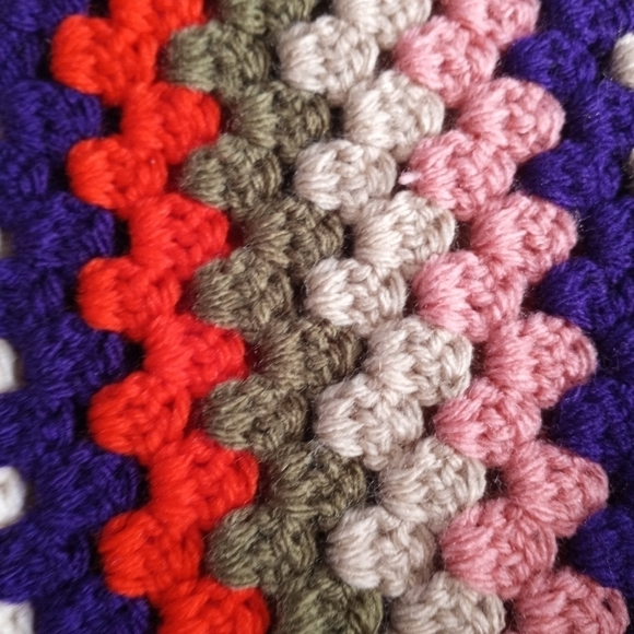 Crochet Afghan Blanket Retro Granny Square Bright Colors Knit Handmade - Picture 10 of 11